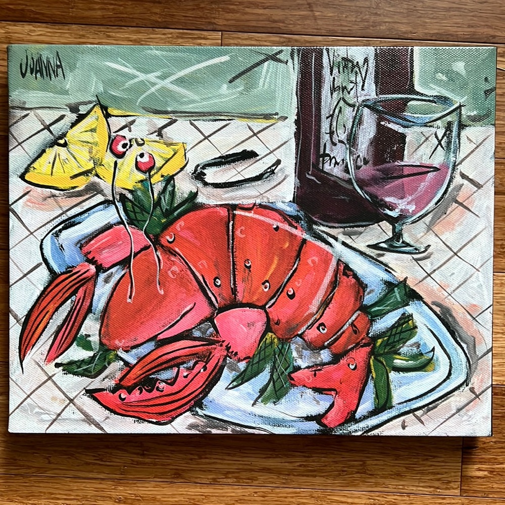 JOANNA Art 20" x 16" Lobster Seafood on Plate Canvas Ready to Hang